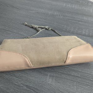 Asensio suede and leather tan and rose clutch